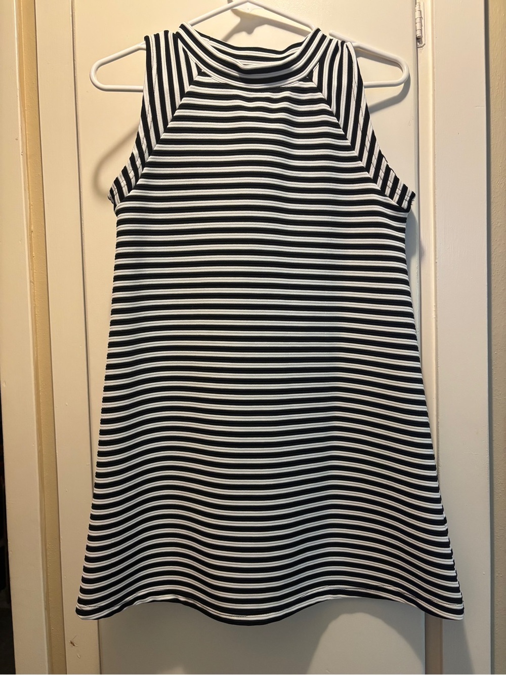 BDG Black and White Striped High-Neck Sleeveless Mini Dress